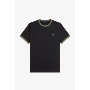 FRED PERRY Ringer T-Shirt black / laurel wreath green