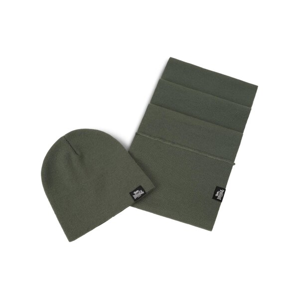 Lonsdale Leafield Schal und Mütze Set olive