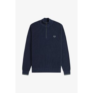 FRED PERRY Waffle Stitch Half Zip Jumper dark airforce