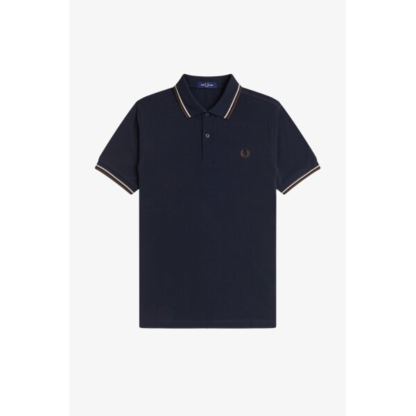 FRED PERRY Twin Tipped Polo Shirt navy / warm oat / burnt tobacco