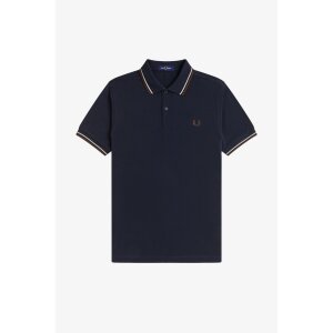FRED PERRY Twin Tipped Polo Shirt navy / warm oat / burnt...