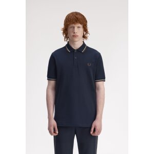 FRED PERRY Twin Tipped Polo Shirt navy / warm oat / burnt...