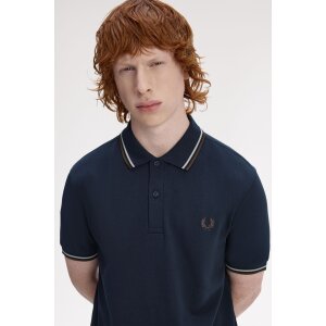FRED PERRY Twin Tipped Polo Shirt navy / warm oat / burnt tobacco