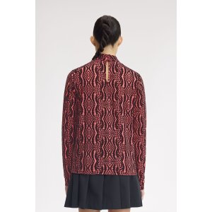 FRED PERRY Amy Winehouse Foundation Flock Print Mesh Top flamingo tan