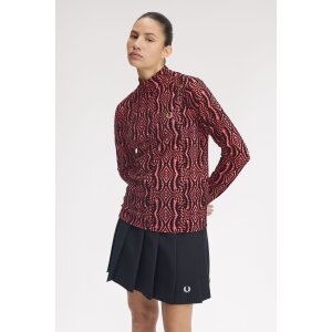 FRED PERRY Amy Winehouse Foundation Flock Print Mesh Top flamingo tan