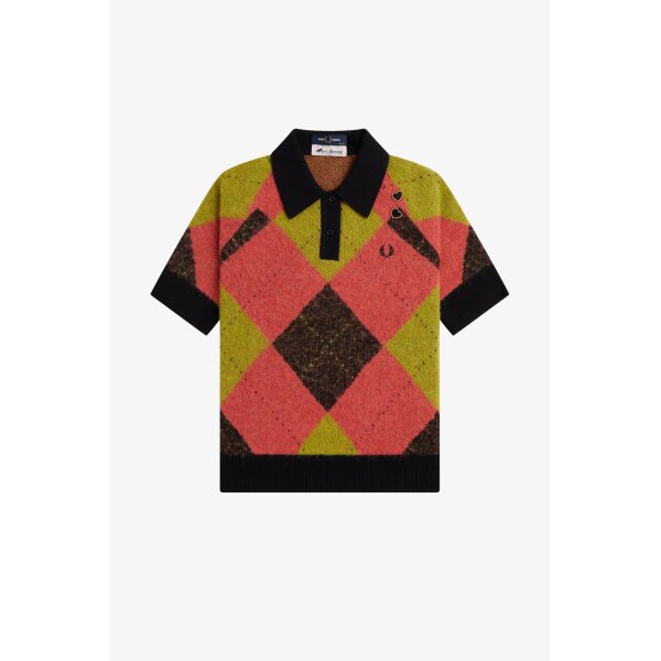 FRED PERRY AMY WINEHOUSE Brushed Argyle Knitted Shirt Flamingo Tan