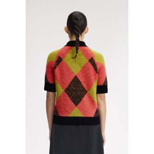 FRED PERRY AMY WINEHOUSE Brushed Argyle Knitted Shirt Flamingo Tan