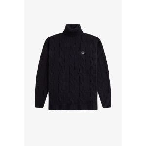 FRED PERRY Rollkragenpullover mit Zopfmuster black
