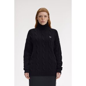 FRED PERRY Rollkragenpullover mit Zopfmuster black