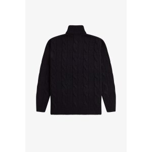 FRED PERRY Rollkragenpullover mit Zopfmuster black