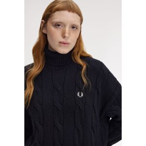 FRED PERRY Rollkragenpullover mit Zopfmuster black