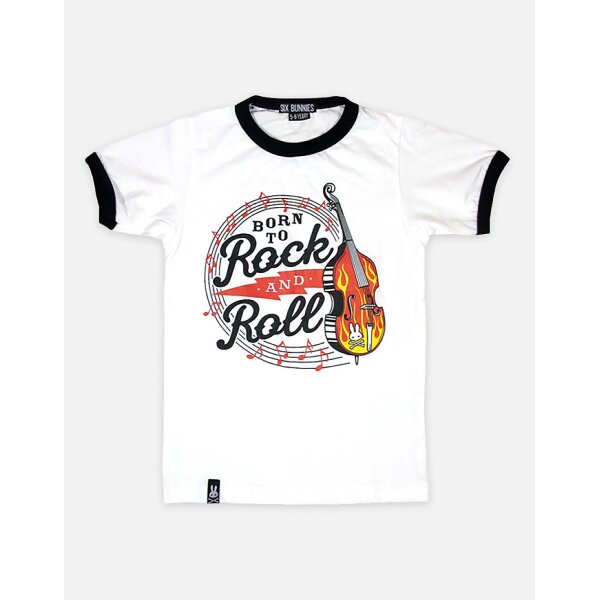 SIX BUNNIES Kinder T-Shirt Born To Rock And Roll white/ black