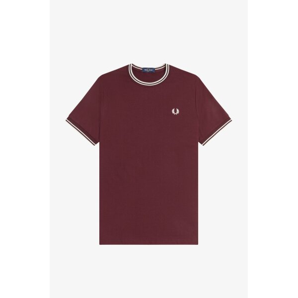 FRED PERRY T-Shirt mit Doppelstreifen oxblood/ ecru