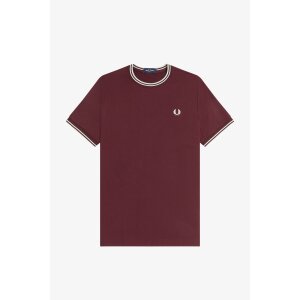FRED PERRY T-Shirt mit Doppelstreifen oxblood/ ecru