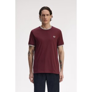 FRED PERRY T-Shirt mit Doppelstreifen oxblood/ ecru