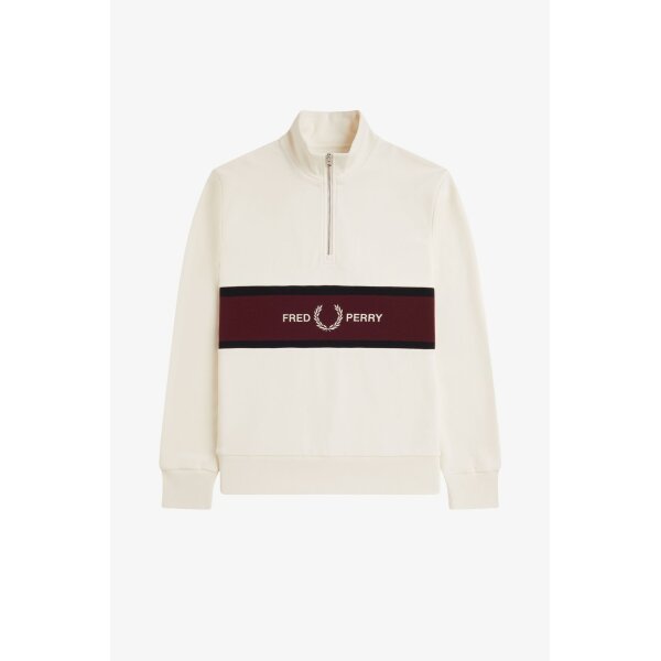FRED PERRY Sweatshirt mit besticktem Panel-Design und halblangem Reißverschluss ecru