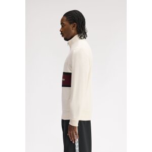 FRED PERRY Sweatshirt mit besticktem Panel-Design und halblangem Reißverschluss ecru