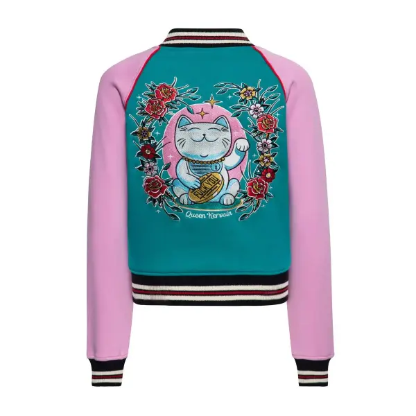 QUEEN KEROSIN College Jacke Lucky Cat green