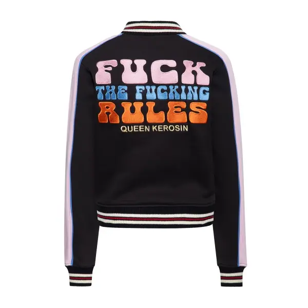 QUEEN KEROSIN College Jacke Fuck The Fucking Rules black