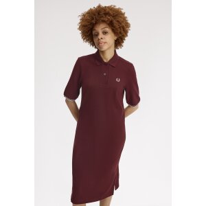 FRED PERRY Sheer Tipped Polo Dress oxblood