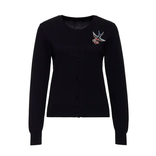 QUEEN KEROSIN Cardigan Swallow and Cherry black
