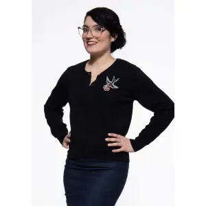 QUEEN KEROSIN Cardigan Swallow and Cherry black
