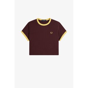 FRED PERRY Verkürztes Ringer-T-Shirt oxblood