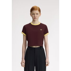 FRED PERRY Verkürztes Ringer-T-Shirt oxblood