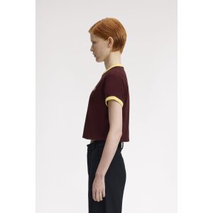 FRED PERRY Verkürztes Ringer-T-Shirt oxblood