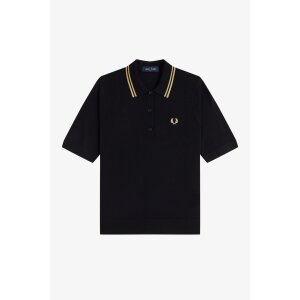 FRED PERRY Strickpolo mit Streifen black/ champagne