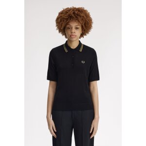 FRED PERRY Strickpolo mit Streifen black/ champagne