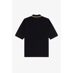 FRED PERRY Strickpolo mit Streifen black/ champagne