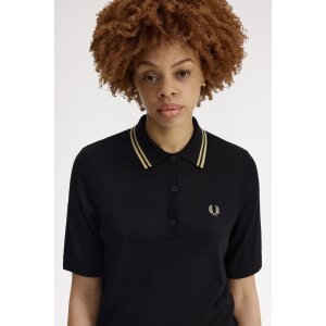 FRED PERRY Strickpolo mit Streifen black/ champagne