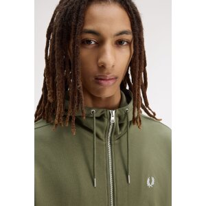 FRED PERRY Fred Perry Hooded Zip Through Sweatshirt laurel wreath green/ ecru