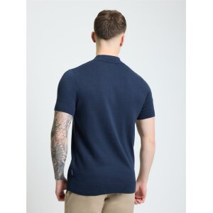 BEN SHERMAN Short Sleeve Vertical Textured Pique Shirt dark navy