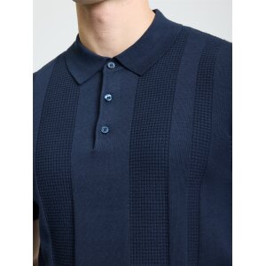 BEN SHERMAN Short Sleeve Vertical Textured Pique Shirt dark navy