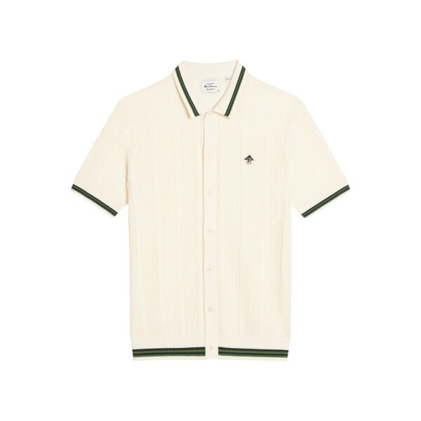 BEN SHERMAN Open Texture Short Sleeve Button Through Shirt ivory