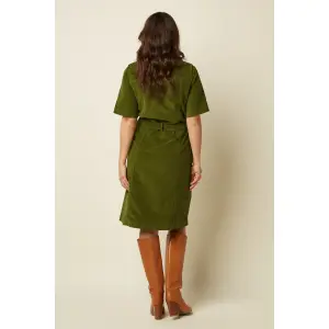 KING LOUIE Olive Baby Cord Dress – Womens Corduroy Shirt Dress with Vintage Style