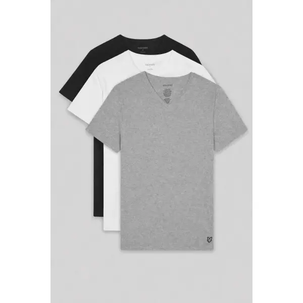 LYLE & SCOTT 3-Pack Lounge V-Neck T-Shirts – Mens Cotton T-Shirts Black Grey White