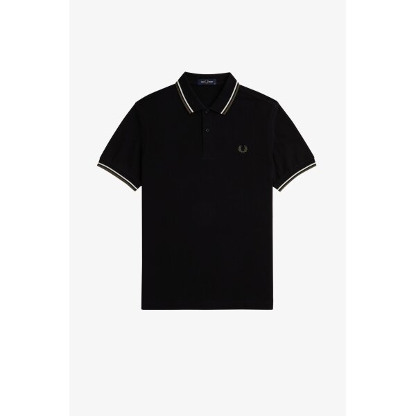 FRED PERRY Twin Tipped Polo Shirt black / ecru / laurel wreath green