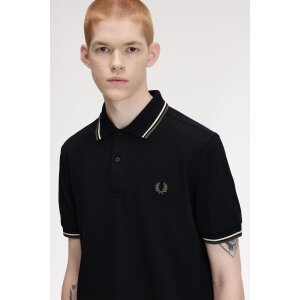 FRED PERRY Twin Tipped Polo Shirt black / ecru / laurel wreath green