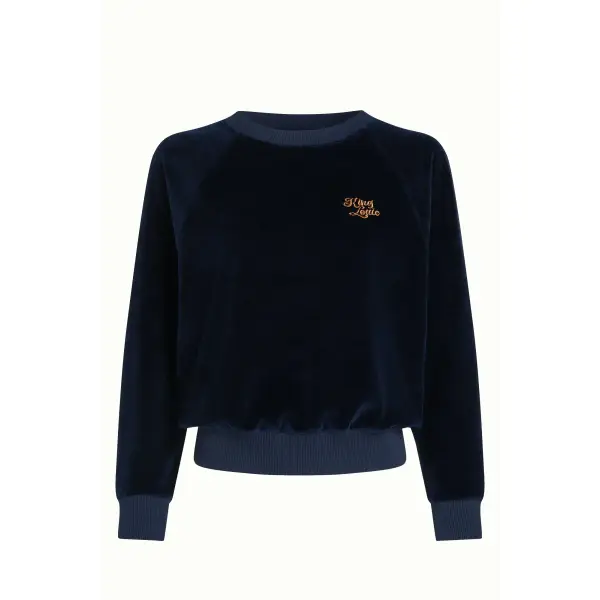 KING LOUIE Febe Sweater Baton Velvet Sapphire Blue – Velvet Sweater in Organic Cotton
