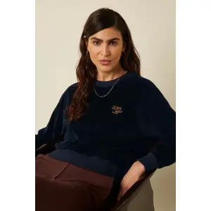 KING LOUIE Febe Sweater Baton Velvet Sapphire Blue – Velvet Sweater in Organic Cotton