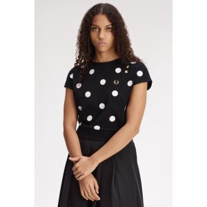 FRED PERRY Amy Winehouse Foundation Flocked Polka Dot Top – Black