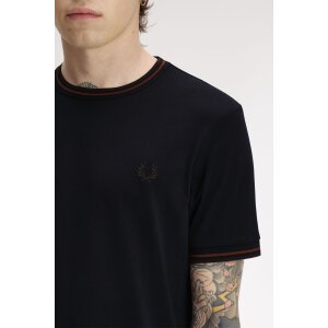 FRED PERRY Twin Tipped T-Shirt navy/ brandy/ rich brown