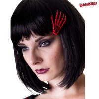 BANNED Skeleton Hand Hair Clip red
