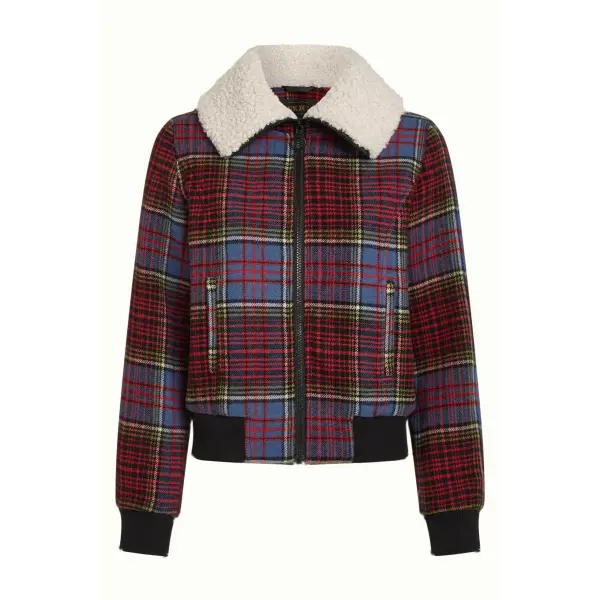 KING LOUIE Arizona Jacket Banda Check horizon blue – Checked Jacket with Large Collar