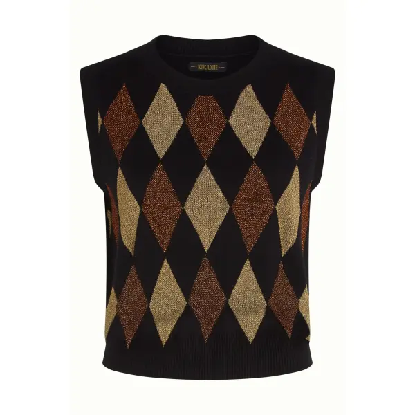 KING LOUIE Boxy Spencer Glim black – Geometric Cotton Knitted Vest