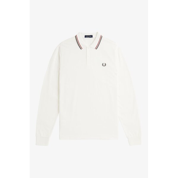 FRED PERRY Langarm-Poloshirt mit Doppelstreifen snow white / burnt red / navy