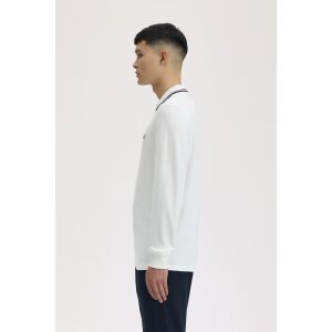 FRED PERRY Langarm-Poloshirt mit Doppelstreifen snow white / burnt red / navy